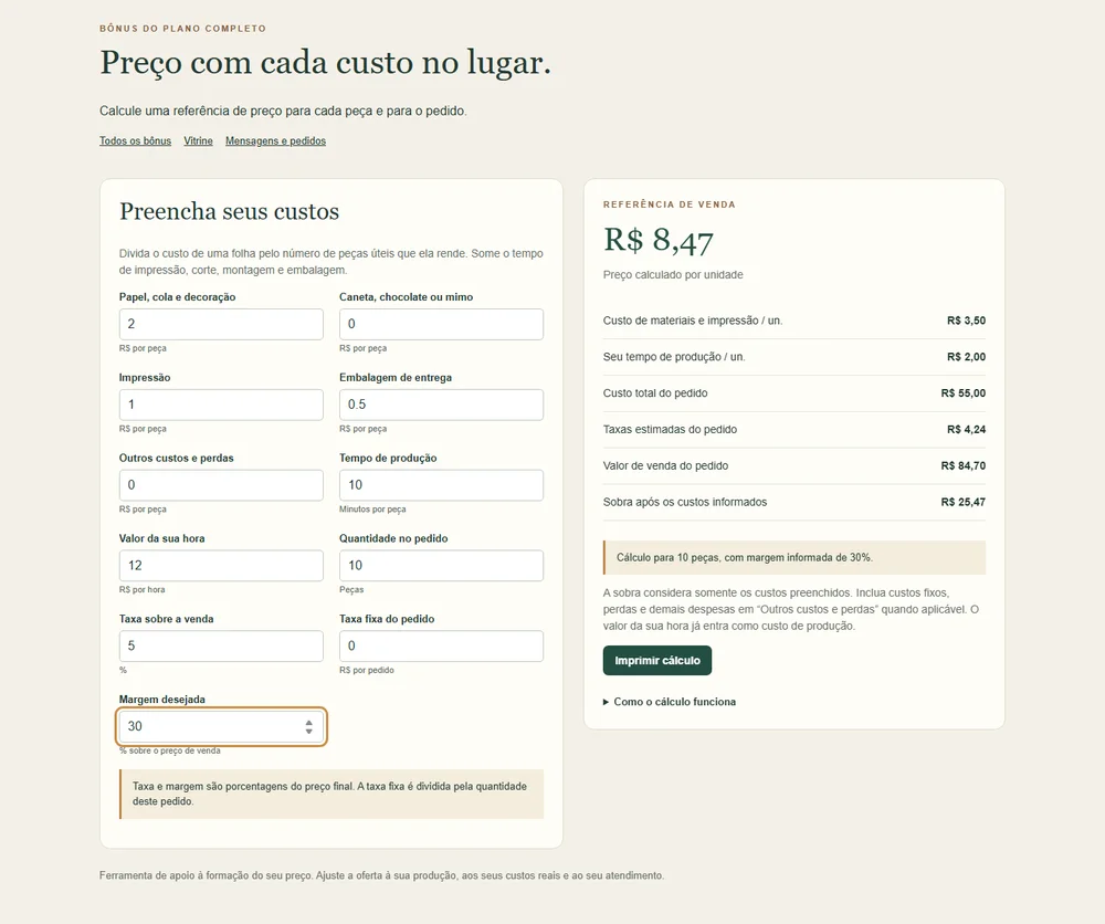 Prévia da Calculadora Automática de Custos